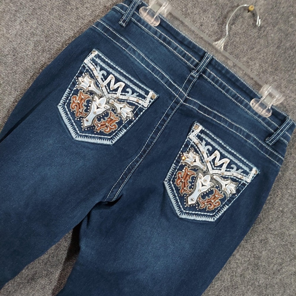 Bamboo Jeans Womens 13/14 Blue Bootcut Flare Embellished‎ Western Cross Pockets